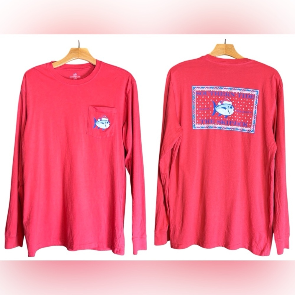 Southern Tide long sleeve Christmas t-shirt with Happy Holidays logo Size Medium